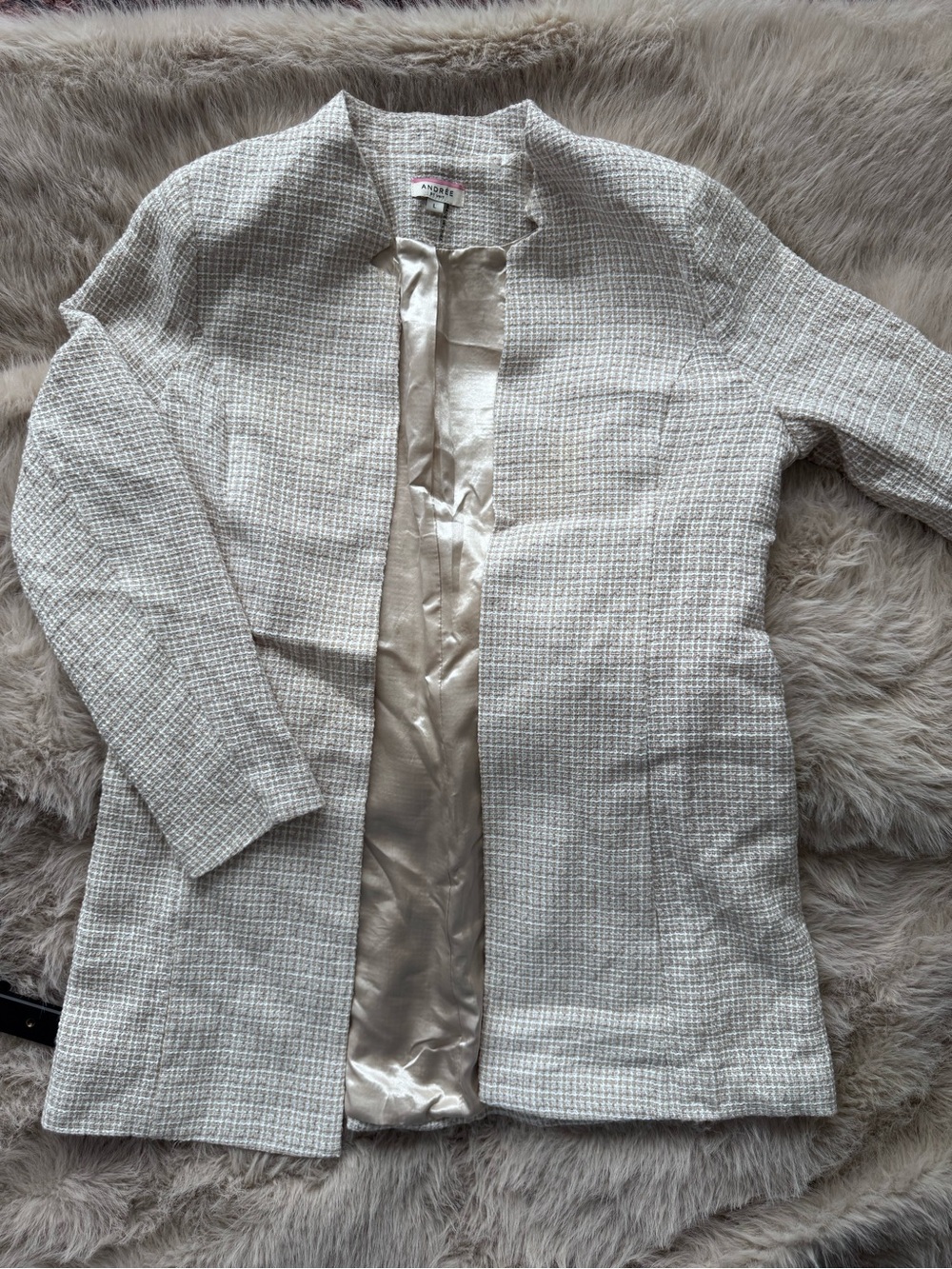 ANDREE BY UNIT Cream Tweed Open-Front Blazer